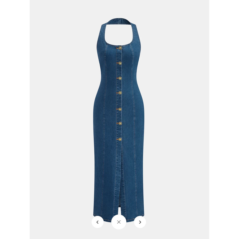 NWT Commense Denim Halter Button Front Maxi Dress Sz M - Picture 2 of 6